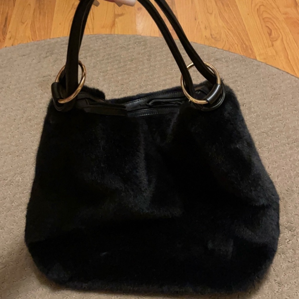 Elegant Black Faux Fur Tote Bag